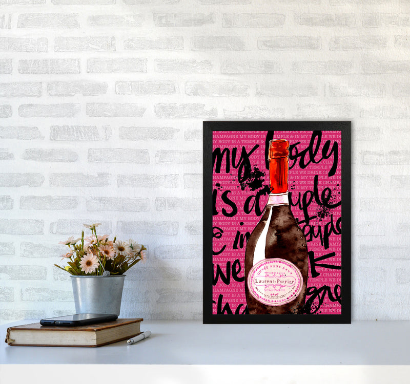 My Body Is A Temple Champagne, Kitchen Food & Drink Art Prints A3 White Frame