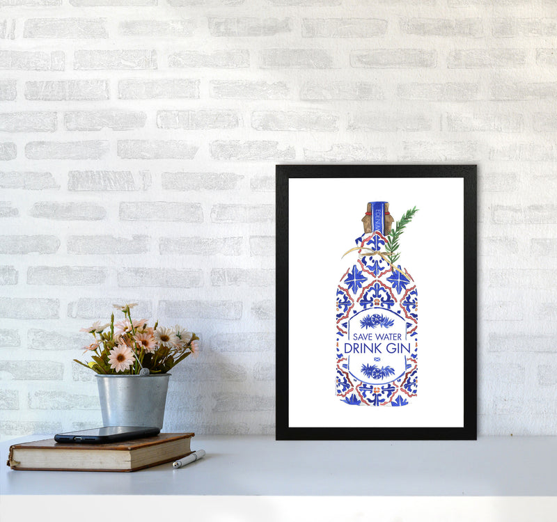 Save Water Drink Gin, Kitchen Food & Drink A3 White Frame