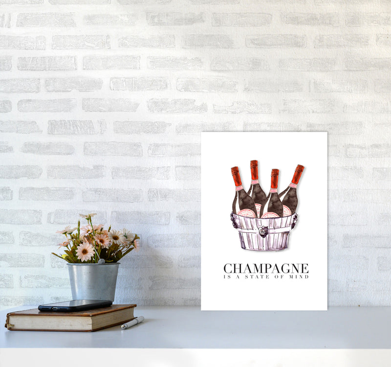 Champagne Is A State Of Mind, Kitchen Food & Drink Art Prints A3 Black Frame