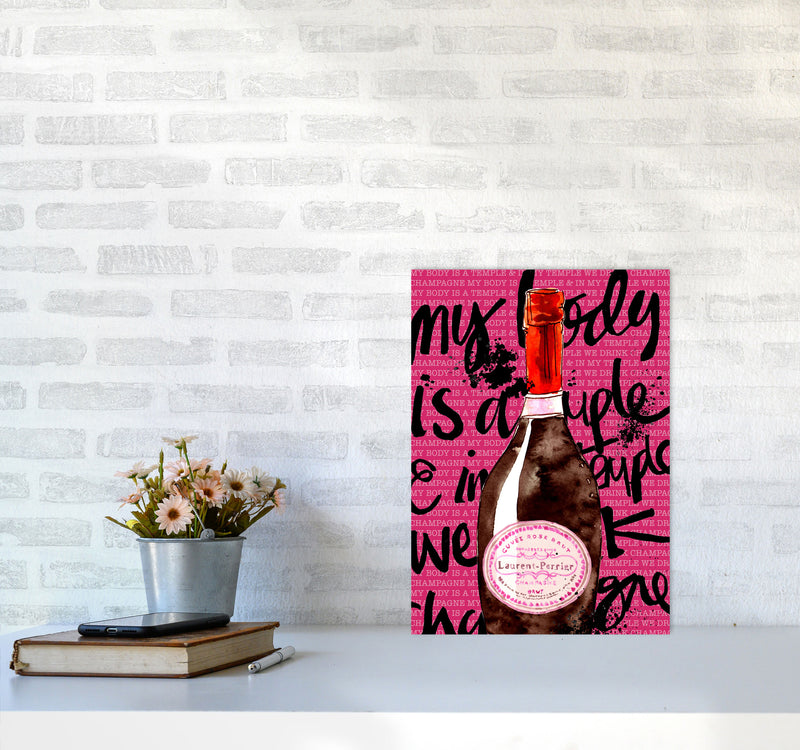 My Body Is A Temple Champagne, Kitchen Food & Drink Art Prints A3 Black Frame
