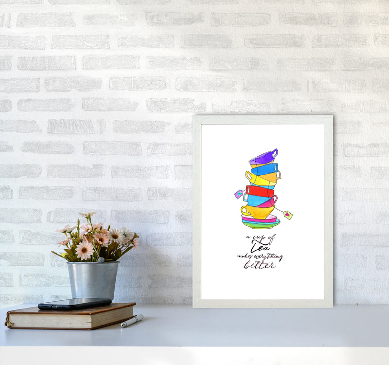 Cup Of Tea, Kitchen Food & Drink Art Prints A3 Oak Frame