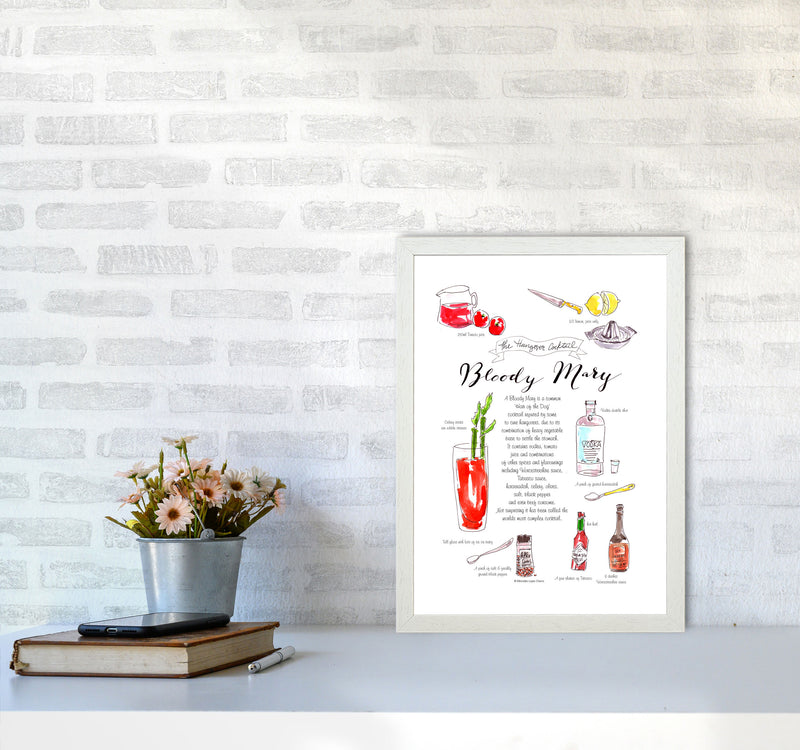 Bloody Mary Recipe, Kitchen Food & Drink Art Prints A3 Oak Frame