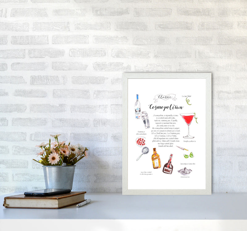 Cosmopolitan Cocktail Recipe, Kitchen Food & Drink Art Prints A3 Oak Frame