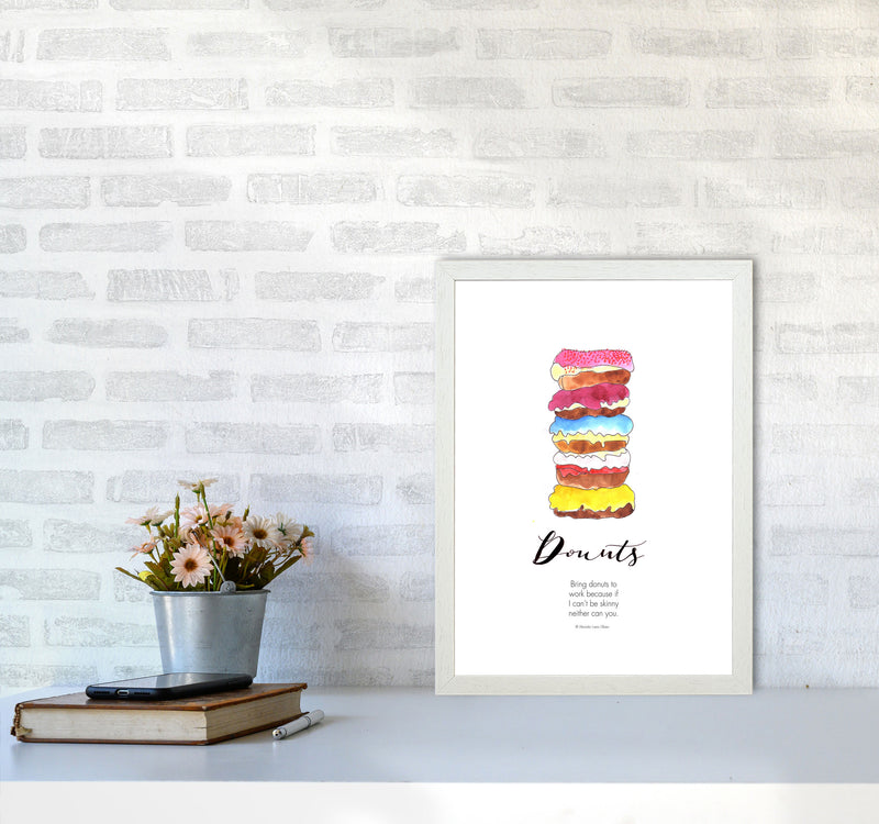 Donuts to Work, Kitchen Food & Drink Art Prints A3 Oak Frame
