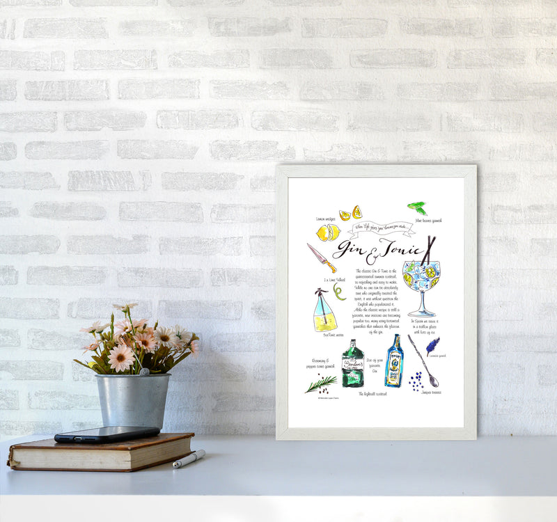 Gin And Tonic Recipe, Kitchen Food & Drink Art Prints A3 Oak Frame
