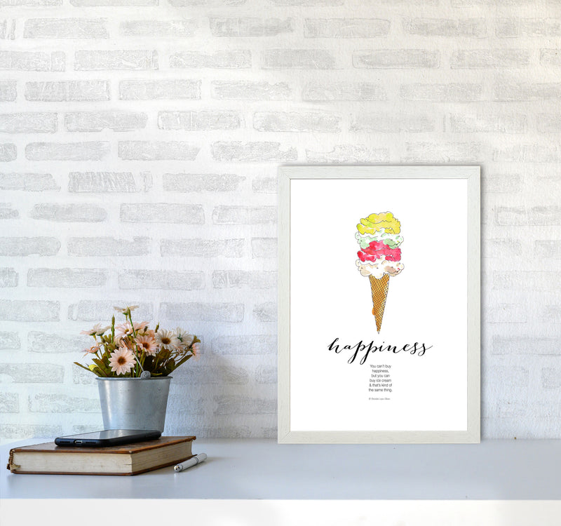 Ice Cream Happiness, Kitchen Food & Drink Art Prints A3 Oak Frame