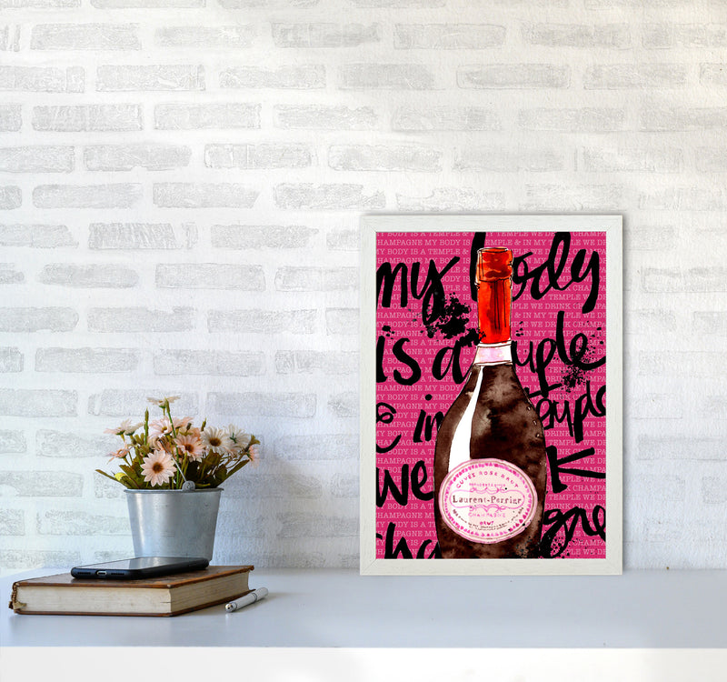 My Body Is A Temple Champagne, Kitchen Food & Drink Art Prints A3 Oak Frame