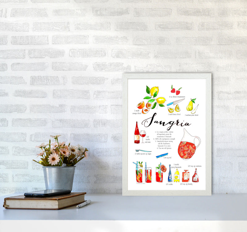 Sangria Ingredients Recipe, Kitchen Food & Drink Art Prints A3 Oak Frame