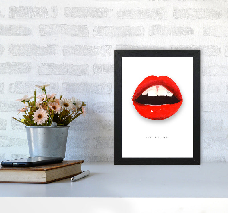 Just Kiss Me Lips Modern Fashion Print A4 White Frame