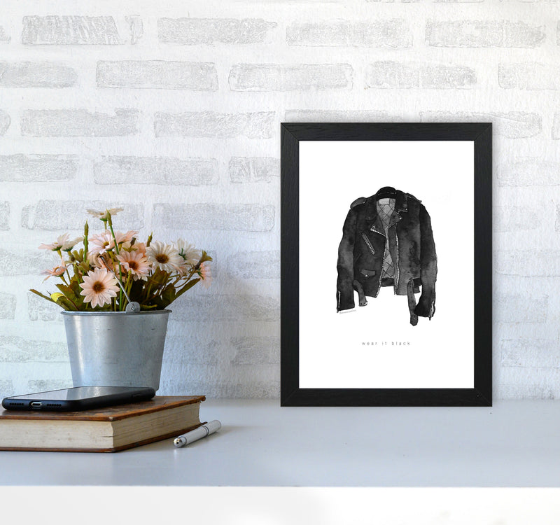 Wear It Black Leather Jacket Modern Fashion Print A4 White Frame