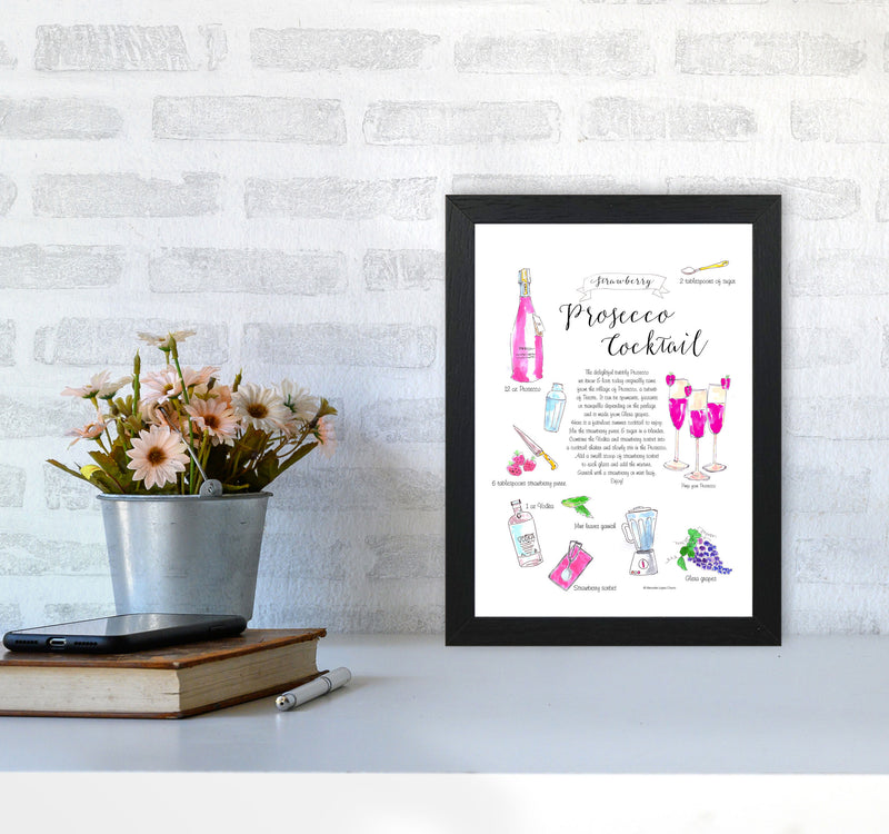 Strawberry Prosecco Cocktail Recipe, Kitchen Food & Drink Art Prints A4 White Frame