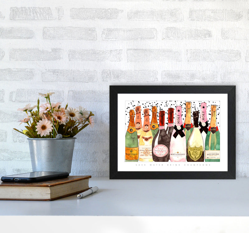 Champagne Bottles, Kitchen Food & Drink Art Prints A4 White Frame