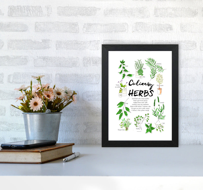 Culinary Herbs, Kitchen Food & Drink Art Prints A4 White Frame