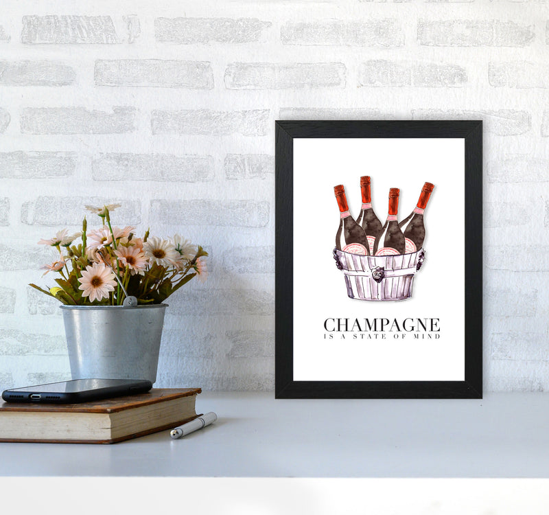 Champagne Is A State Of Mind, Kitchen Food & Drink Art Prints A4 White Frame