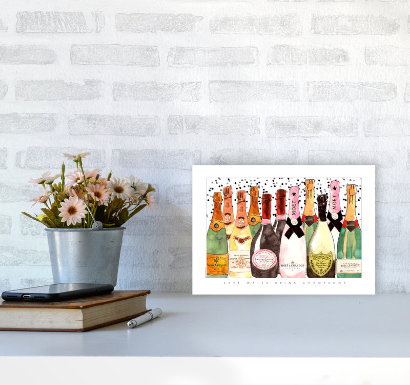 Champagne Bottles, Kitchen Food & Drink Art Prints A4 Black Frame