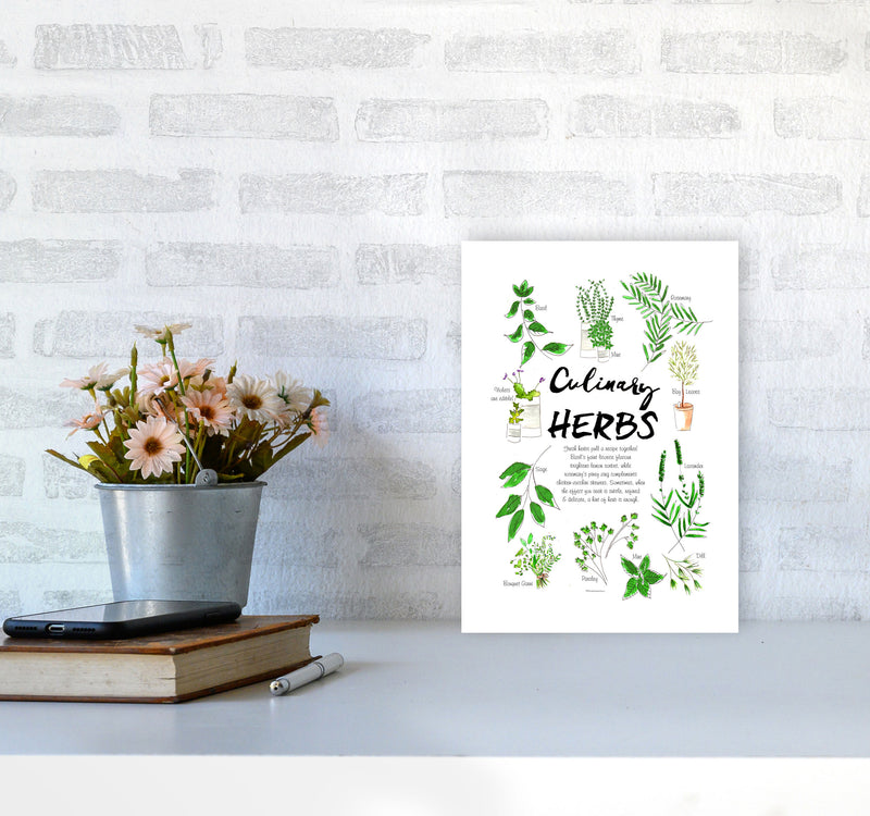 Culinary Herbs, Kitchen Food & Drink Art Prints A4 Black Frame