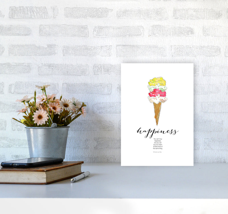 Ice Cream Happiness, Kitchen Food & Drink Art Prints A4 Black Frame