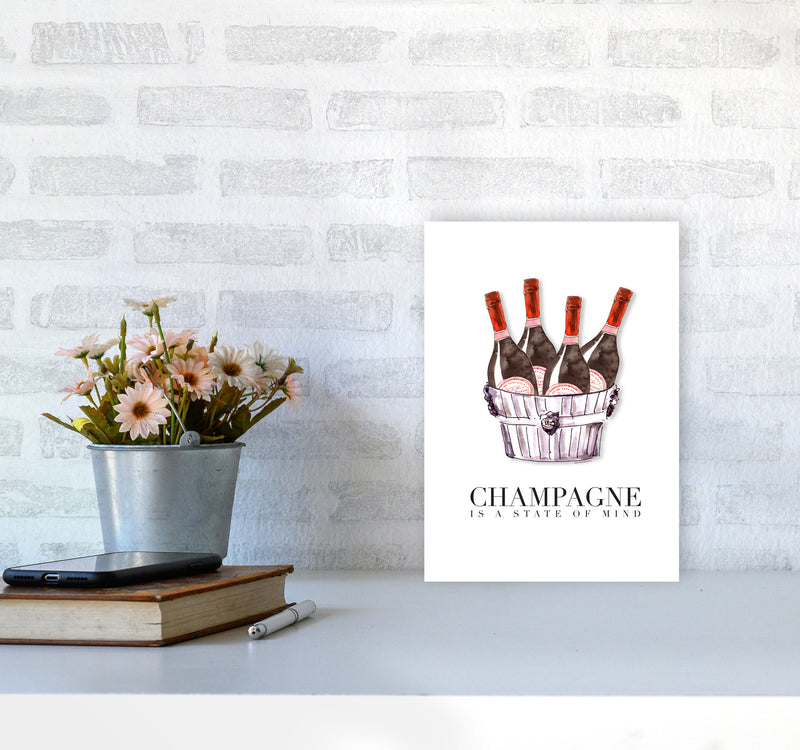 Champagne Is A State Of Mind, Kitchen Food & Drink Art Prints A4 Black Frame