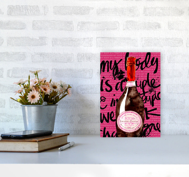 My Body Is A Temple Champagne, Kitchen Food & Drink Art Prints A4 Black Frame