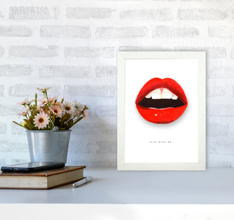 Just Kiss Me Lips Modern Fashion Print A4 Oak Frame