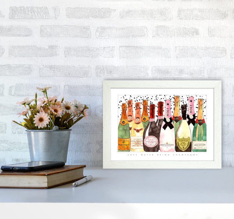 Champagne Bottles, Kitchen Food & Drink Art Prints A4 Oak Frame