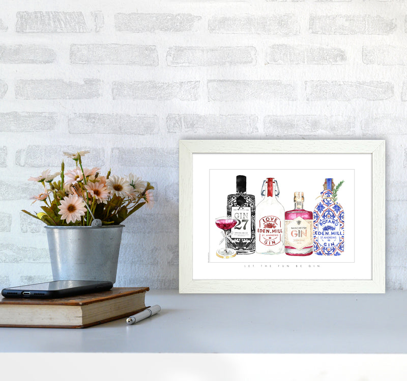 Let The Fun Be Gin, Kitchen Food & Drink Art Prints A4 Oak Frame