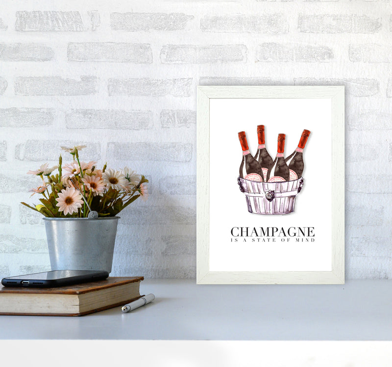 Champagne Is A State Of Mind, Kitchen Food & Drink Art Prints A4 Oak Frame