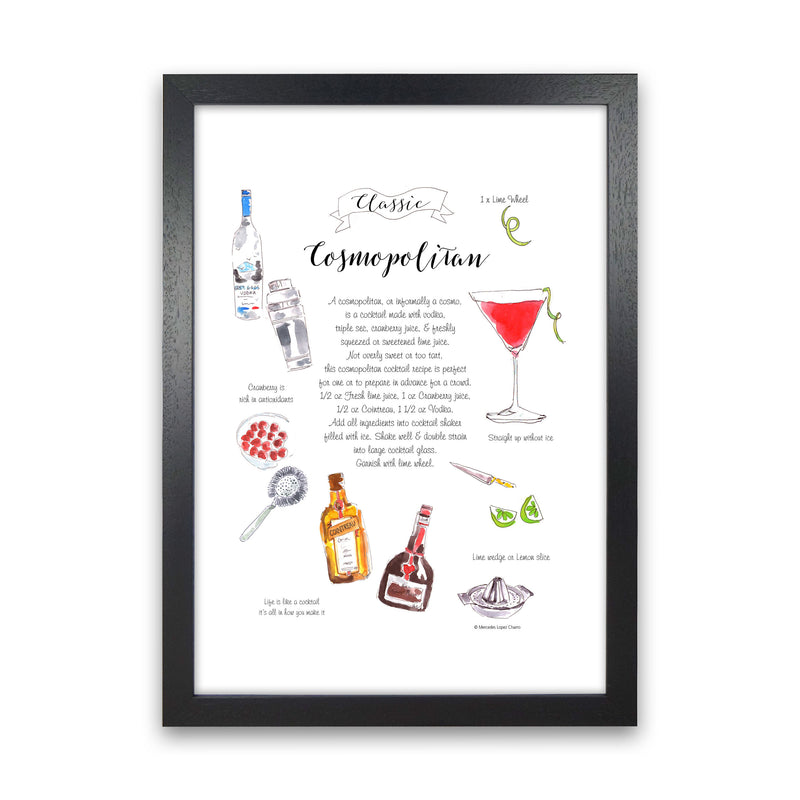 Cosmopolitan Cocktail Recipe, Kitchen Food & Drink Art Prints Black Grain