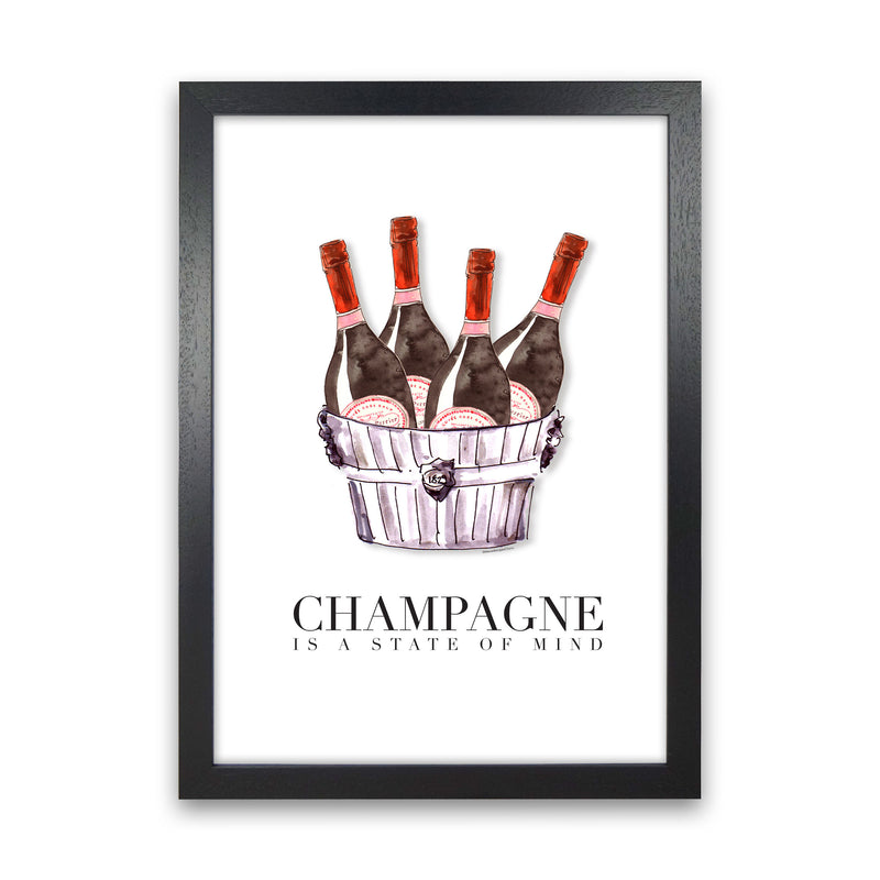 Champagne Is A State Of Mind, Kitchen Food & Drink Art Prints Black Grain