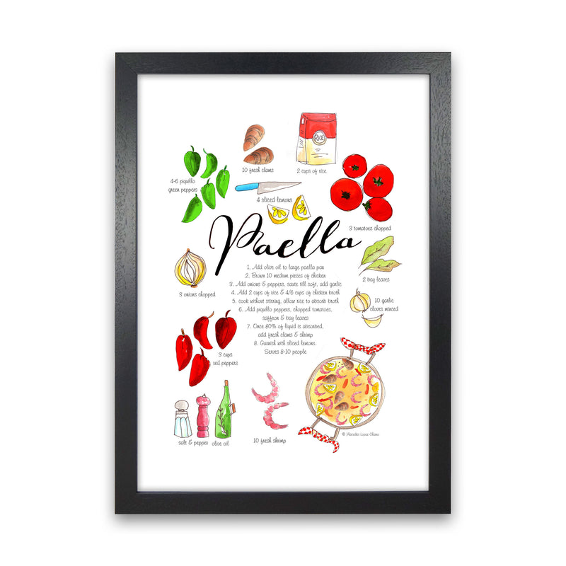 Paella Ingredients Recipe, Kitchen Food & Drink Art Prints Black Grain