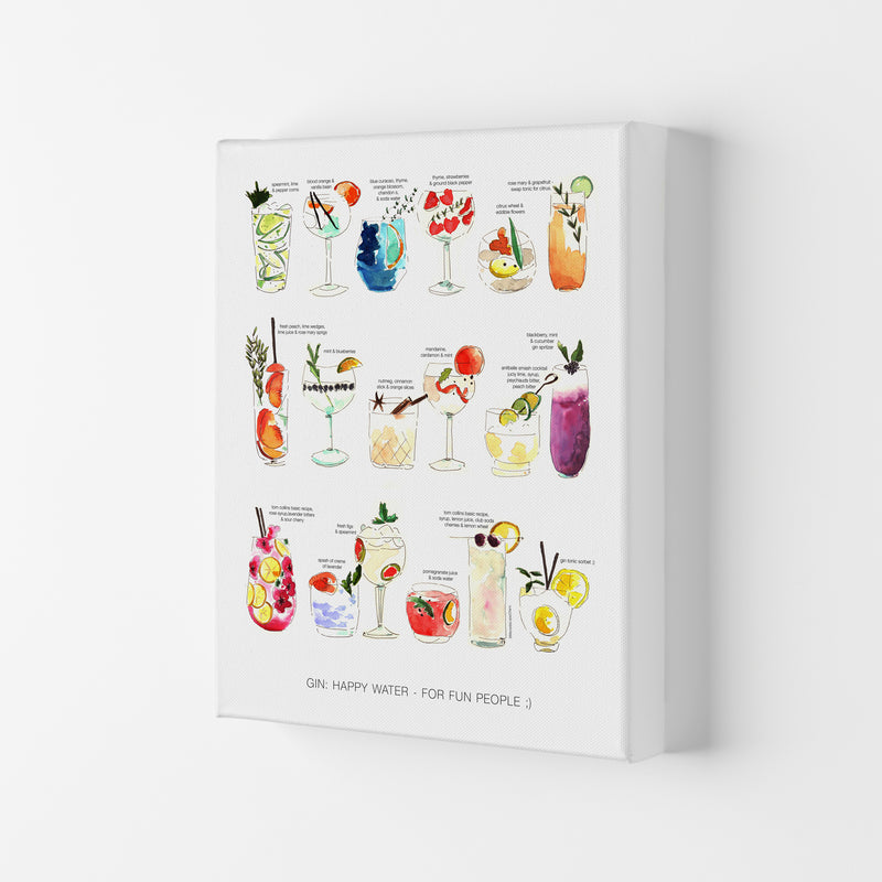 Gin: Happy Water - For Fun People, Kitchen Food & Drink Art Prints Canvas