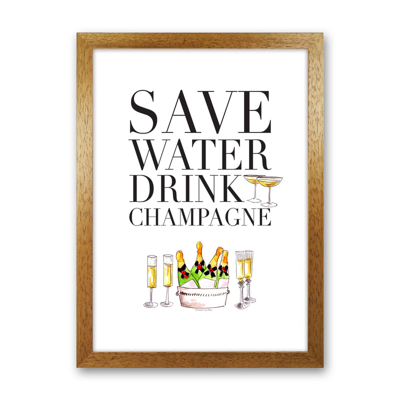 Save Water Drink Champagne, Kitchen Food & Drink Art Prints Oak Grain