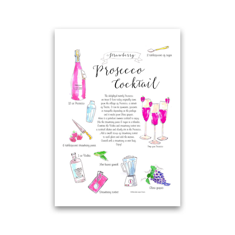Strawberry Prosecco Cocktail Recipe, Kitchen Food & Drink Art Prints Print Only