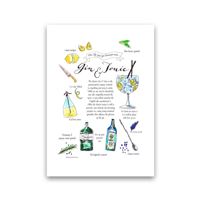 Gin And Tonic Recipe, Kitchen Food & Drink Art Prints Print Only