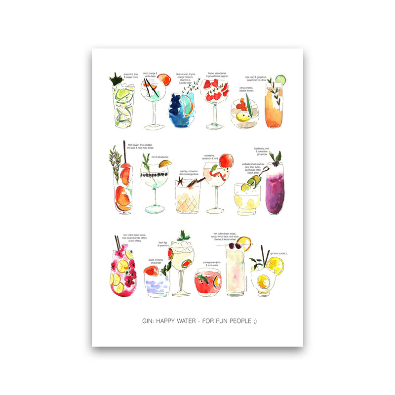 Gin: Happy Water - For Fun People, Kitchen Food & Drink Art Prints Print Only