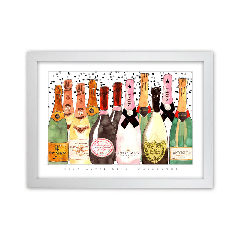 Champagne Bottles, Kitchen Food & Drink Art Prints White Grain