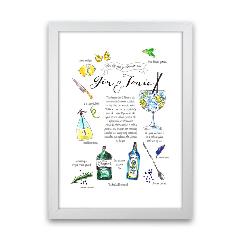 Gin And Tonic Recipe, Kitchen Food & Drink Art Prints White Grain