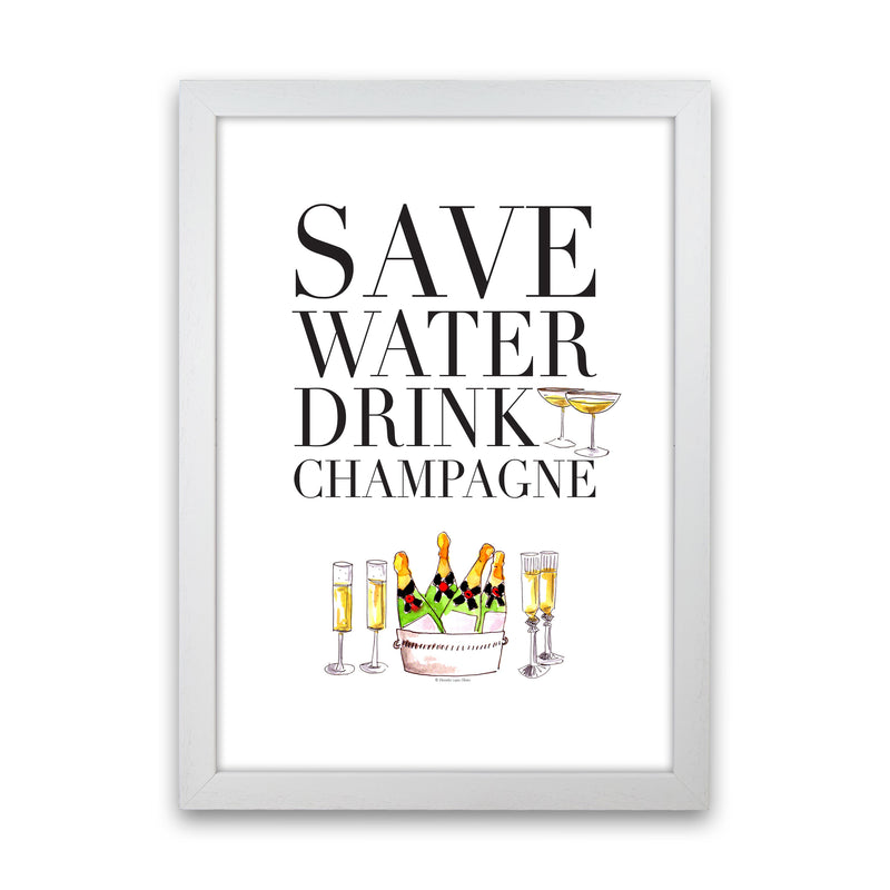 Save Water Drink Champagne, Kitchen Food & Drink Art Prints White Grain