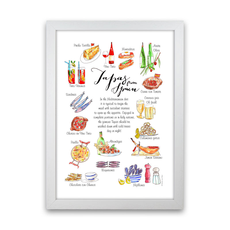 Spanish Tapas Ingredients, Kitchen Food & Drink Art Prints White Grain