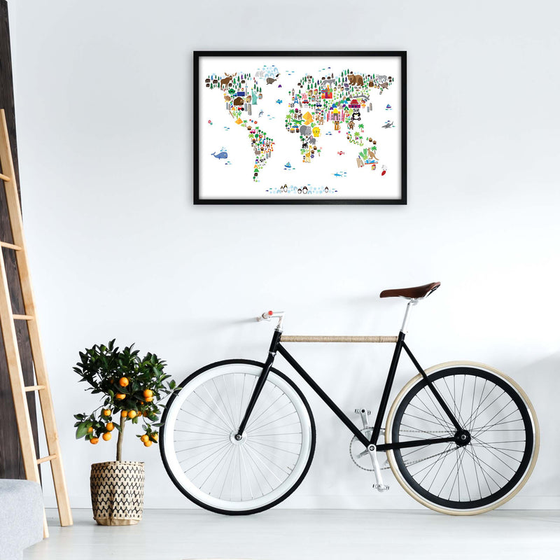 Animal Map of the World Nursery Art Print by Michael Tompsett A1 White Frame