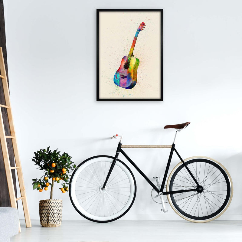 Acoustic Guitar Watercolour Multi-Colour  by Michael Tompsett A1 White Frame
