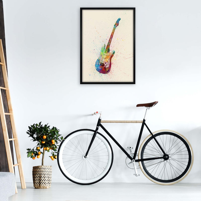 Electric Guitar Watercolour Multi-Colour  by Michael Tompsett A1 White Frame