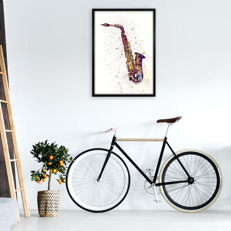 Saxophone Watercolour Print by Michael Tompsett A1 White Frame