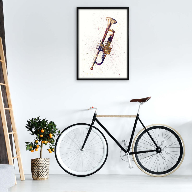 Trumpet Watercolour Music Art Print by Michael Tompsett A1 White Frame