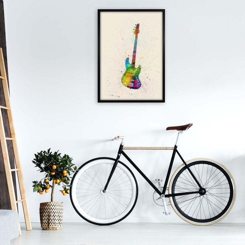Electric Bass Guitar Watercolour Multi-Colour  by Michael Tompsett A1 White Frame