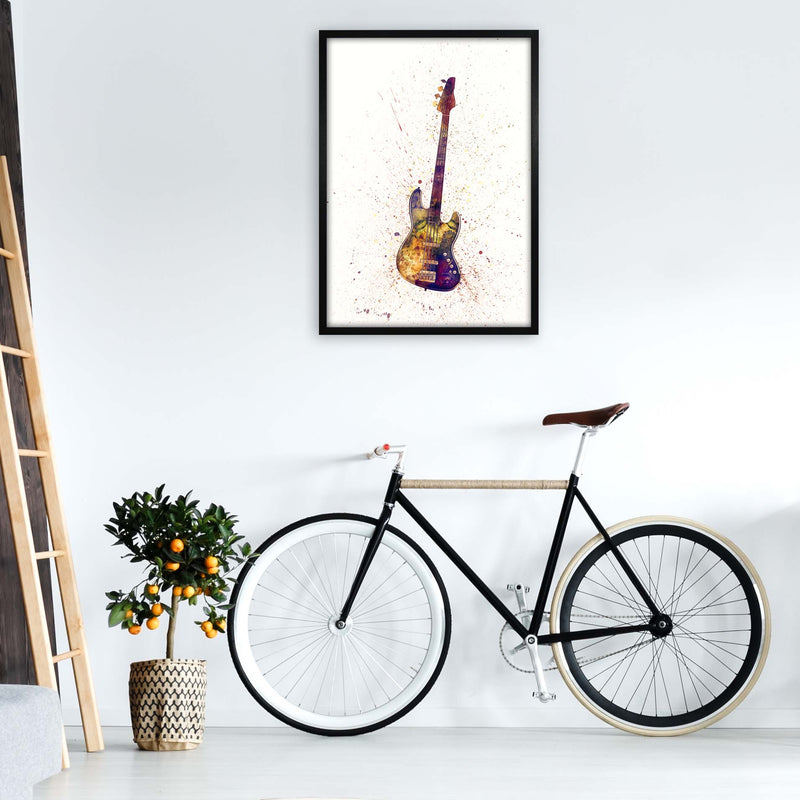 Electric Bass Guitar Watercolour  by Michael Tompsett A1 White Frame