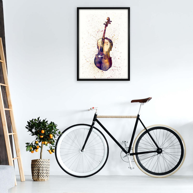 Cello Watercolour Music Art Print by Michael Tompsett A1 White Frame