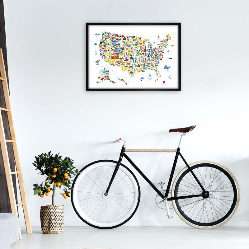 Animal Map of United States Nursery Print by Michael Tompsett A1 White Frame