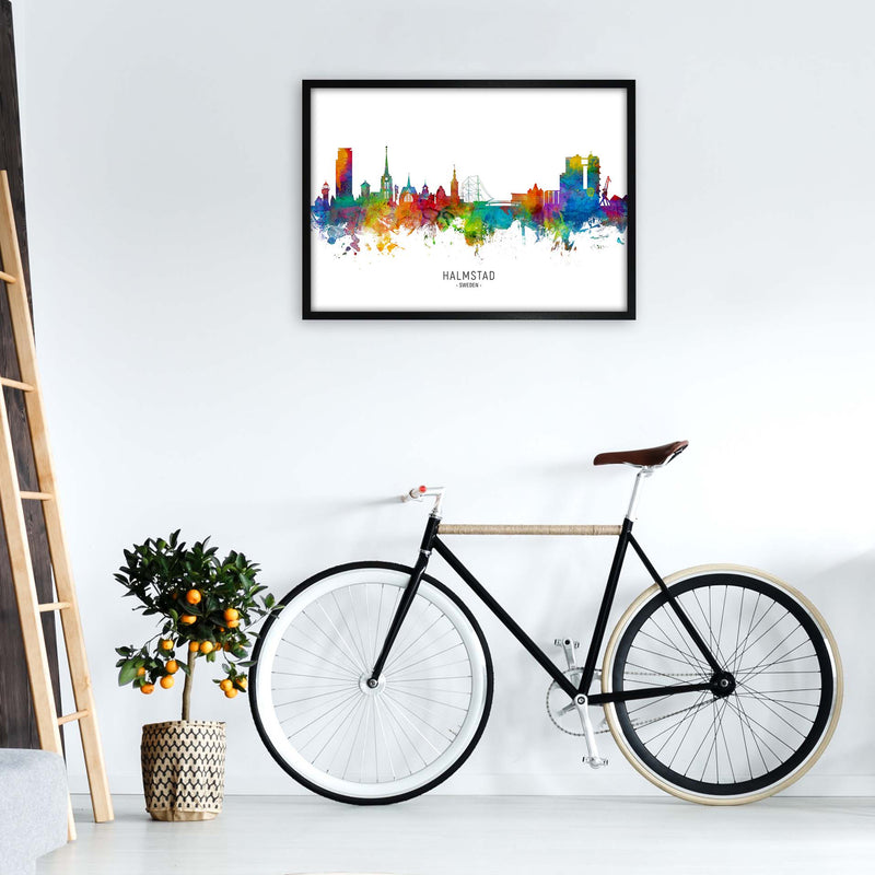 Halmstad Sweden Skyline Art Print by Michael Tompsett A1 White Frame