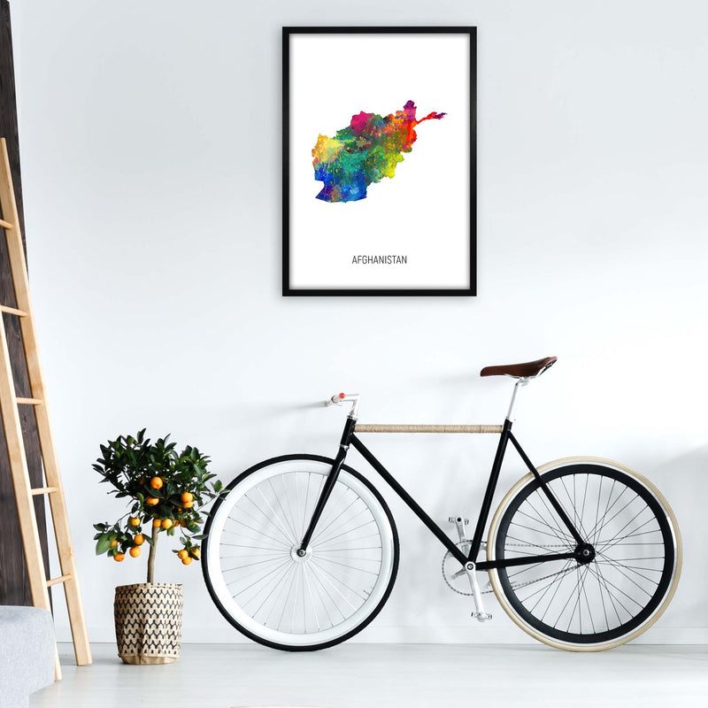 Afghanistan Watercolour Map Art Print by Michael Tompsett A1 White Frame